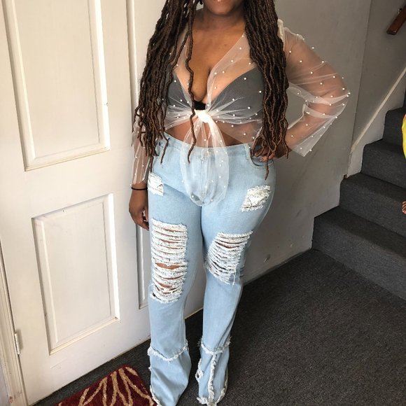Bell Bottom Distressed Jeans - Picture 1 of 1
